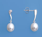 Sterling Silver Earrings with 7.5-8mm Drop Shape Freshwater Pearl and Cubic Zirconia - Wing Wo Hing Jewelry Group - Pearl Jewelry Manufacturer