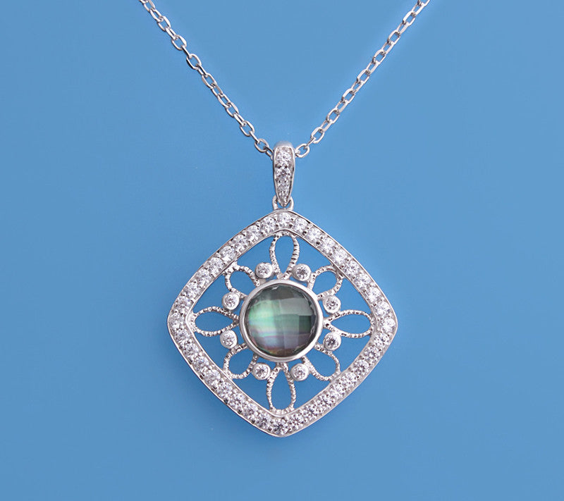 Sterling Silver Pendant with Cubic Zirconia and Mother of Pearl - Wing Wo Hing Jewelry Group - Pearl Jewelry Manufacturer