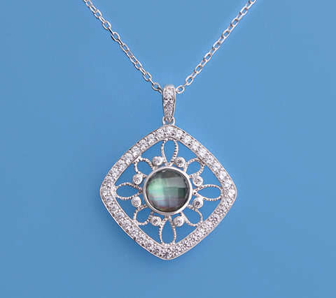 Sterling Silver Pendant with Cubic Zirconia and Mother of Pearl