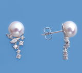Sterling Silver Earrings with 8-8.5mm Button Shape Freshwater Pearl and Cubic Zirconia - Wing Wo Hing Jewelry Group - Pearl Jewelry Manufacturer