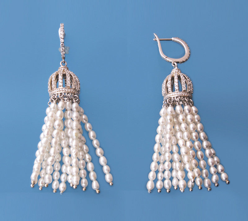 Sterling Silver Earrings with 2.5-3mm Oval Shape Freshwater Pearl and Cubic Zirconia - Wing Wo Hing Jewelry Group - Pearl Jewelry Manufacturer