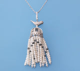 Sterling Silver Pendant with 2.5-3mm Half-Drilled Freshwater Pearl, Cubic Zirconia and Black Spinel - Wing Wo Hing Jewelry Group - Pearl Jewelry Manufacturer