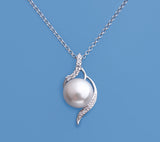 Sterling Silver Pendant with 10-10.5mm Button Shape Freshwater Pearl and Cubic Zirconia - Wing Wo Hing Jewelry Group - Pearl Jewelry Manufacturer