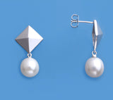 Sterling Silver Earrings with 9-9.5mm Drop Shape Freshwater Pearl - Wing Wo Hing Jewelry Group - Pearl Jewelry Manufacturer
