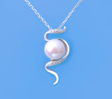 Sterling Silver Pendant with 11.5-12mm Button Shape Freshwater Pearl and Cubic Zirconia - Wing Wo Hing Jewelry Group - Pearl Jewelry Manufacturer