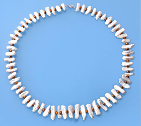 Sterling Silver Necklace with 8*25 Side-Drilled Freshwater Pearl and Hematite