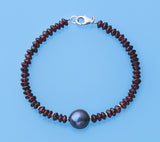 Sterling Silver Bracelet with 10.5-11mm Round Shape Freshwater Pearl and Garnet - Wing Wo Hing Jewelry Group - Pearl Jewelry Manufacturer