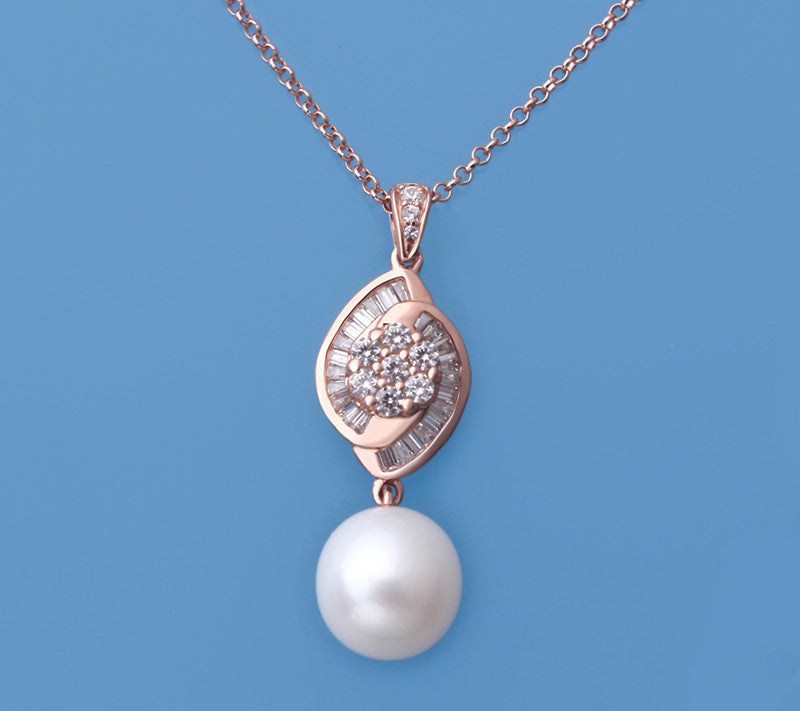 Rose Gold Plated Silver Pendant with 9.5-10mm Drop Shape Freshwater Pearl and Cubic Zirconia - Wing Wo Hing Jewelry Group - Pearl Jewelry Manufacturer