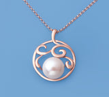 Rose Gold Plated Silver Pendant with 12-12.5mm Button Shape Freshwater Pearl - Wing Wo Hing Jewelry Group - Pearl Jewelry Manufacturer
