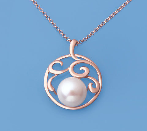 Rose Gold Plated Silver Pendant with 12-12.5mm Button Shape Freshwater Pearl