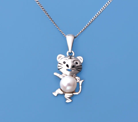 Sterling Silver Pendant with 5.5-6mm Round Shape Freshwater Pearl and Cubic Zirconia