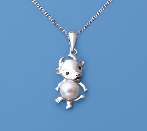 Sterling Silver Pendant with 5.5-6mm Round Shape Freshwater Pearl and Black Spinel