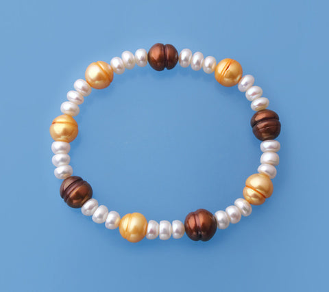 Button and Ringed Shape Freshwater Pearl Bracelet