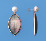 Sterling Silver Earrings with 9-9.5mm Button Shape Freshwater Pearl and Black Mother of Pearl - Wing Wo Hing Jewelry Group - Pearl Jewelry Manufacturer
