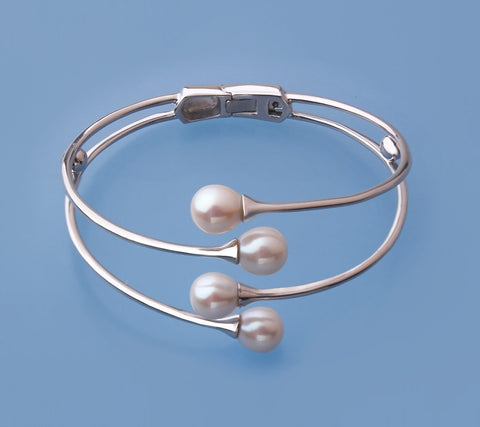 Sterling Silver Bangle with 8.5-9mm Drop Shape Freshwater Pearl