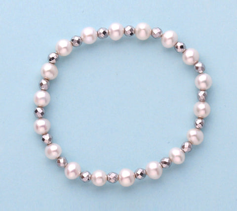 6-6.5mm Potato Shape Freshwater Pearl Bracelet with Hematite