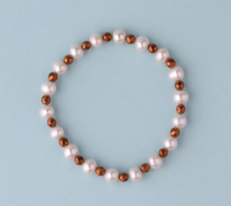 6-6.5mm Potato Shape Freshwater Pearl Bracelet with Hematite - Wing Wo Hing Jewelry Group - Pearl Jewelry Manufacturer