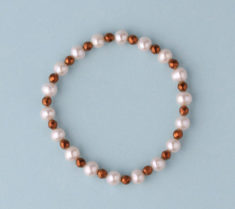 6-6.5mm Potato Shape Freshwater Pearl Bracelet with Hematite