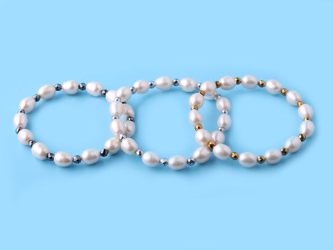 7.5-8mm Oval Shape Freshwater Pearl and Hematite
