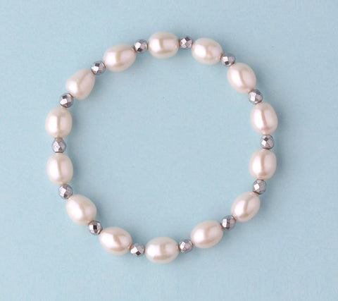 7.5-8mm Oval Shape Freshwater Pearl Bracelet with Hematite