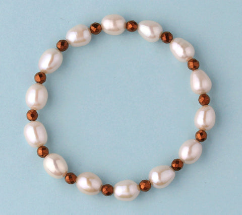 7.5-8mm Oval Shape Freshwater Pearl Bracelet with Hematite