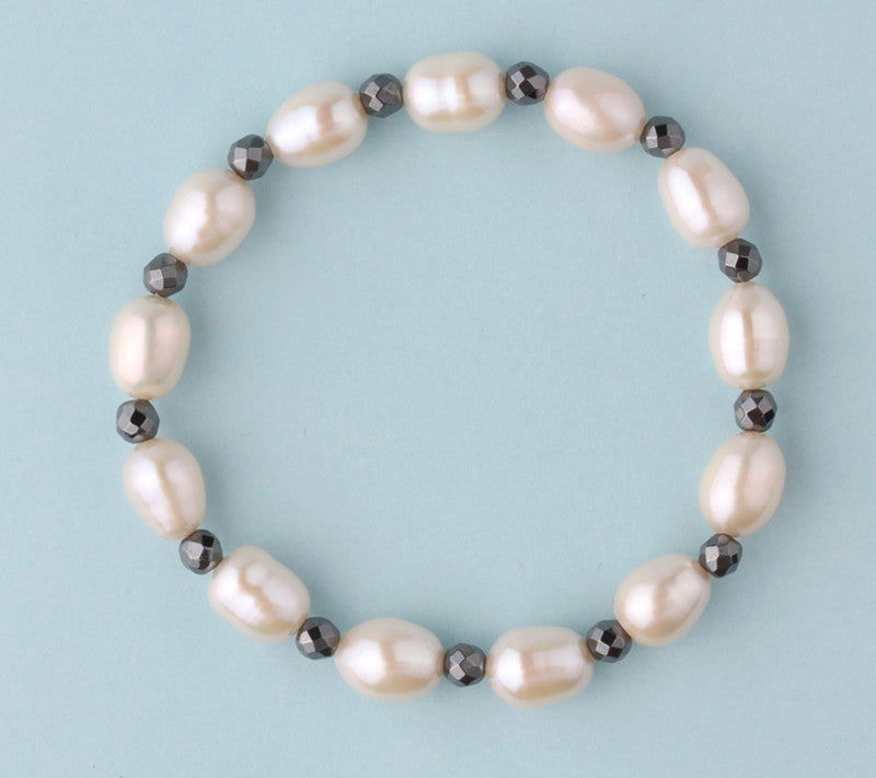 7.5-8mm Oval Shape Freshwater Pearl and Hematite - Wing Wo Hing Jewelry Group - Pearl Jewelry Manufacturer