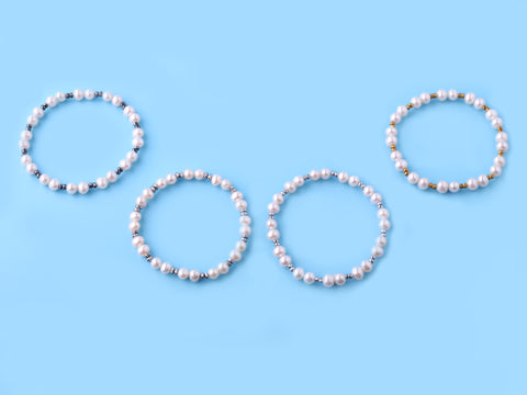 6-6.5mm Potato Shape Freshwater Pearl Bracelet with Hematite