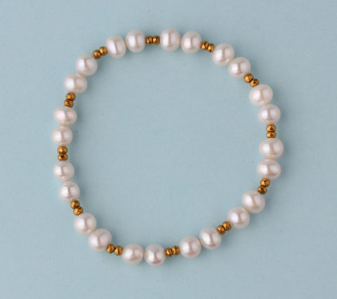 6-6.5mm Potato Shape Freshwater Pearl and Hematite
