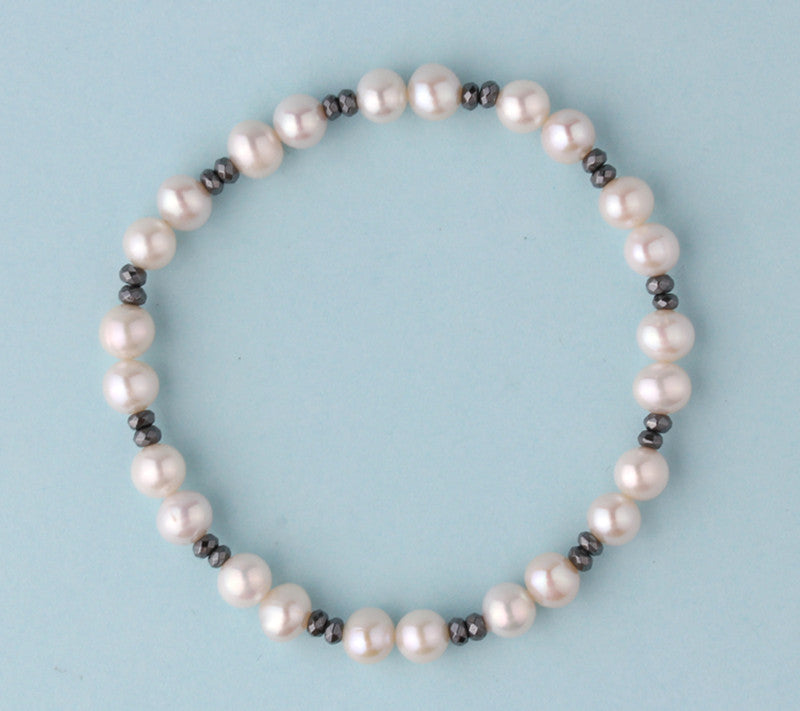 6-6.5mm Potato Shape Freshwater Pearl Bracelet with Hematite - Wing Wo Hing Jewelry Group - Pearl Jewelry Manufacturer