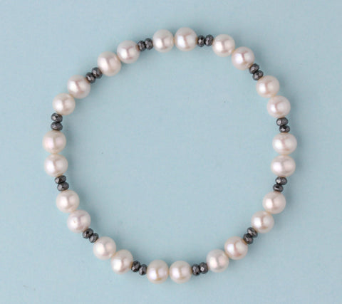 6-6.5mm Potato Shape Freshwater Pearl Bracelet with Hematite