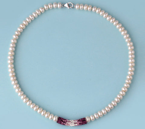 Sterling Silver Nacklace with 7.5-8mm Button Shape Freshwater Pearl
