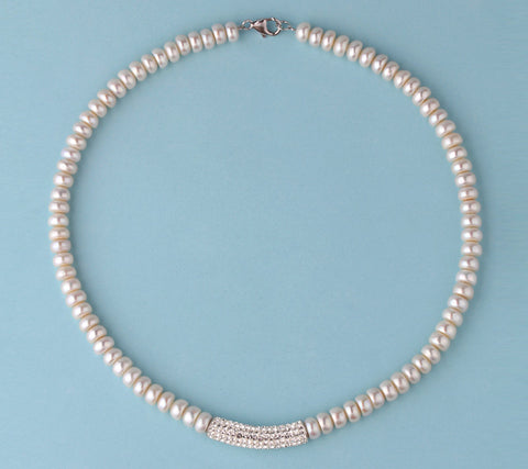 Sterling Silver Necklace with 7.5-8mm Button Shape Freshwater Pearl