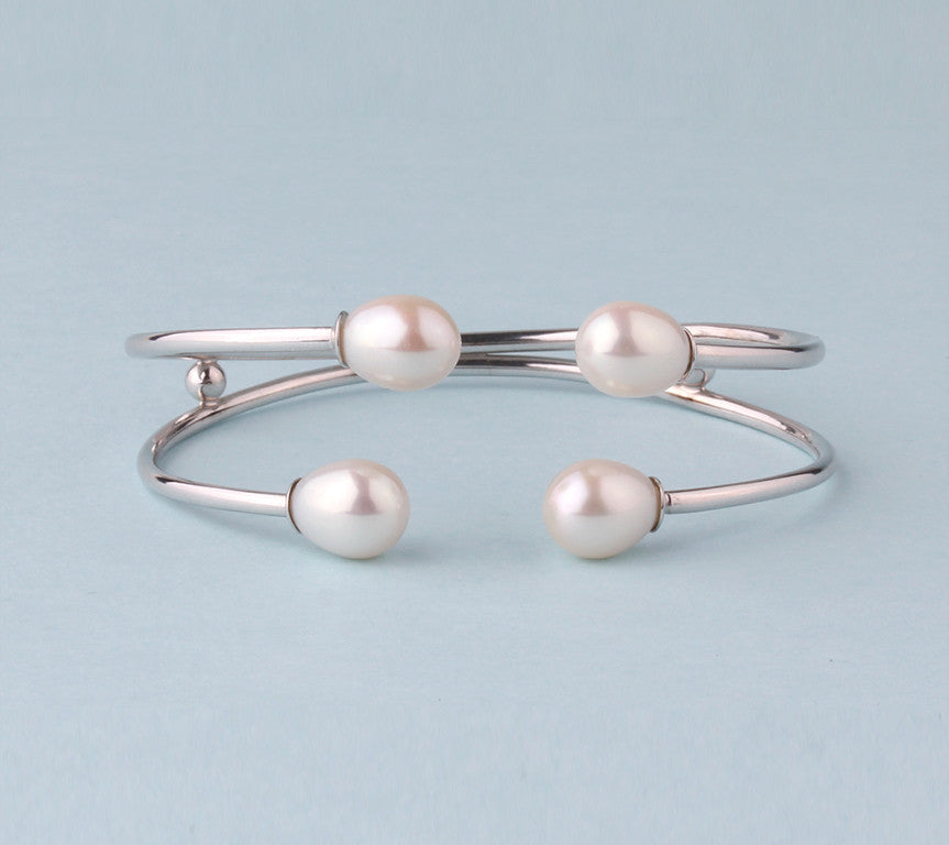 Sterling Silver Bangle with 8.5-9mm Drop Shape Freshwater Pearl - Wing Wo Hing Jewelry Group - Pearl Jewelry Manufacturer