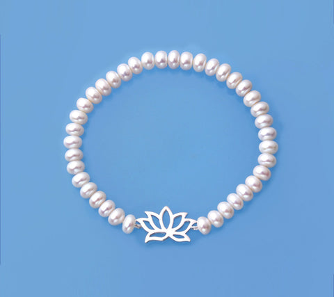 Sterling Silver Bracelet with 6-6.5mm Half-Drilled Freshwater Pearl