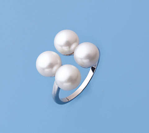 Sterling Silver Ring with 7-7.5mm Button Shape Freshwater Pearl