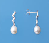 Sterling Silver Earrings with 7-7.5mm Drop Shape Freshwater Pearl and Cubic Zirconia - Wing Wo Hing Jewelry Group - Pearl Jewelry Manufacturer