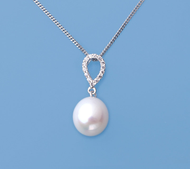 Sterling Silver Pendant with 9-9.5mm Drop Shape Freshwater Pearl and Cubic Zirconia - Wing Wo Hing Jewelry Group - Pearl Jewelry Manufacturer