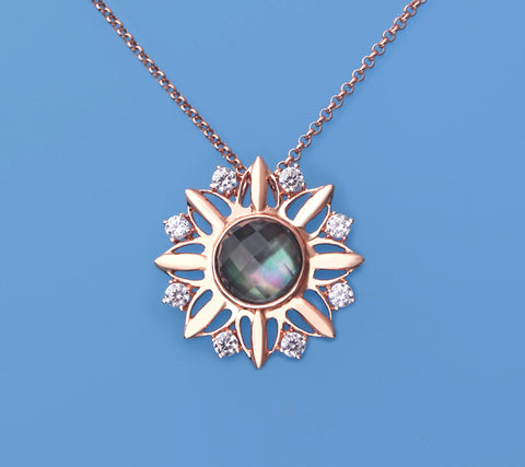 Rose Gold Plated Silver Pendant with Mother of Pearl and Cubic Zirconia