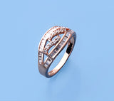 Rose Gold Plated Silver Ring with Cubic Zirconia - Wing Wo Hing Jewelry Group - Pearl Jewelry Manufacturer