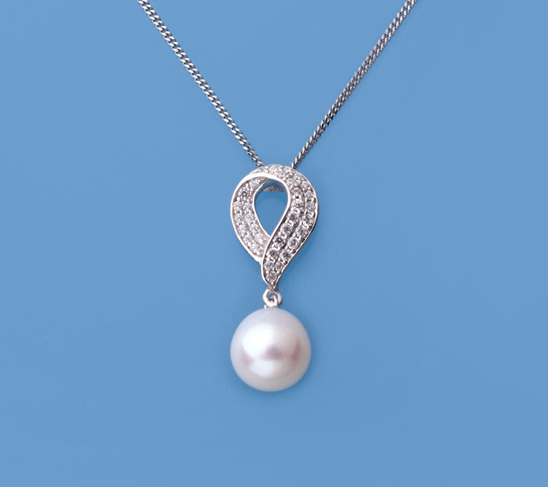 Sterling Silver Pendant with 9-9.5mm Drop Shape Freshwater Pearl and Cubic Zirconia - Wing Wo Hing Jewelry Group - Pearl Jewelry Manufacturer