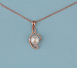 Rose Gold Plated Silver Pendant with 8-8.5mm Button Shape Freshwater Pearl and Cubic Zirconia - Wing Wo Hing Jewelry Group - Pearl Jewelry Manufacturer