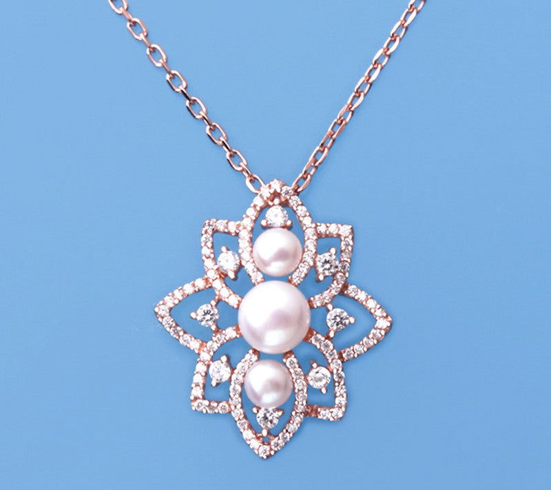 Rose Gold Plated Silver Pendant with Button Shape Freshwater Pearl and Cubic Zirconia - Wing Wo Hing Jewelry Group - Pearl Jewelry Manufacturer