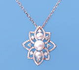 Rose Gold Plated Silver Pendant with Button Shape Freshwater Pearl and Cubic Zirconia - Wing Wo Hing Jewelry Group - Pearl Jewelry Manufacturer