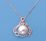 Rose Gold Plated Silver Pendant with 10-10.5mm Button Shape Freshwater Pearl and Cubic Zirconia - Wing Wo Hing Jewelry Group - Pearl Jewelry Manufacturer