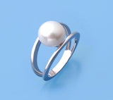 Sterling Silver Ring with 9.5-10mm Button Shape Freshwater Pearl - Wing Wo Hing Jewelry Group - Pearl Jewelry Manufacturer