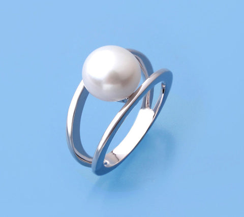 Sterling Silver Ring with 9.5-10mm Button Shape Freshwater Pearl