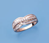 Rose Gold Plated Silver Ring with Cubic Zirconia - Wing Wo Hing Jewelry Group - Pearl Jewelry Manufacturer