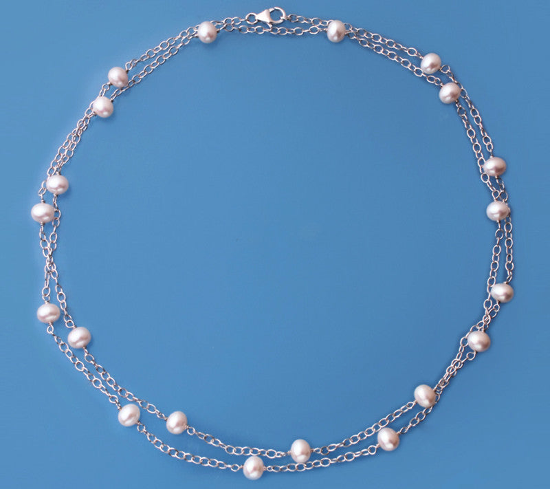 Sterling Silver Necklace with 6-6.5mm Potato Shape Freshwater Pearl - Wing Wo Hing Jewelry Group - Pearl Jewelry Manufacturer