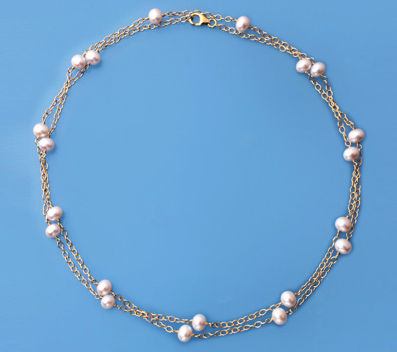 Gold Plated Silver Necklace with 6-6.5mm Potato Shape Freshwater Pearl - Wing Wo Hing Jewelry Group - Pearl Jewelry Manufacturer