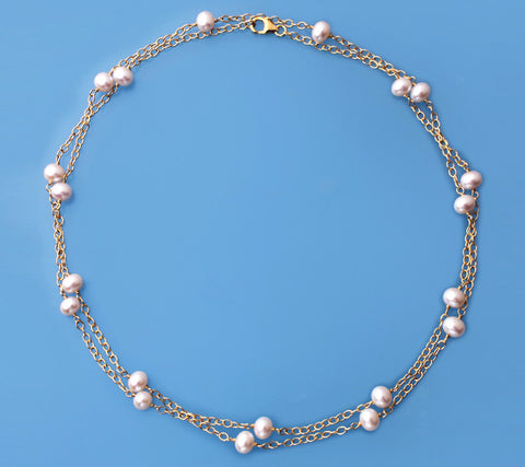 Gold Plated Silver Necklace with 6-6.5mm Potato Shape Freshwater Pearl